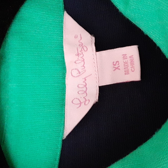 Lilly Pulitzer sz XS green & navy soft knit button down dress with Peterpan coll - Picture 2 of 6